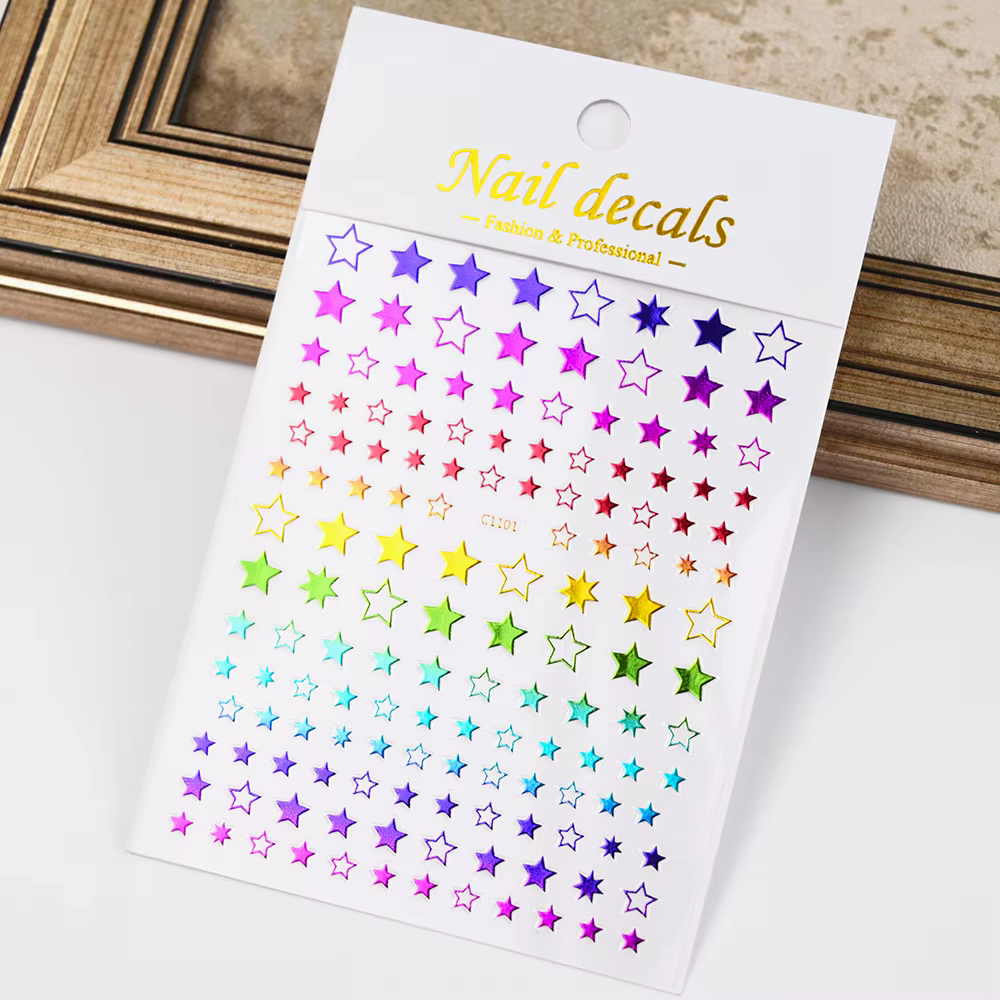Autocollant 3D étoile noir et blanc pour Nail Art, décalcomanies auto-adhésives pentagramme Y2K, pai