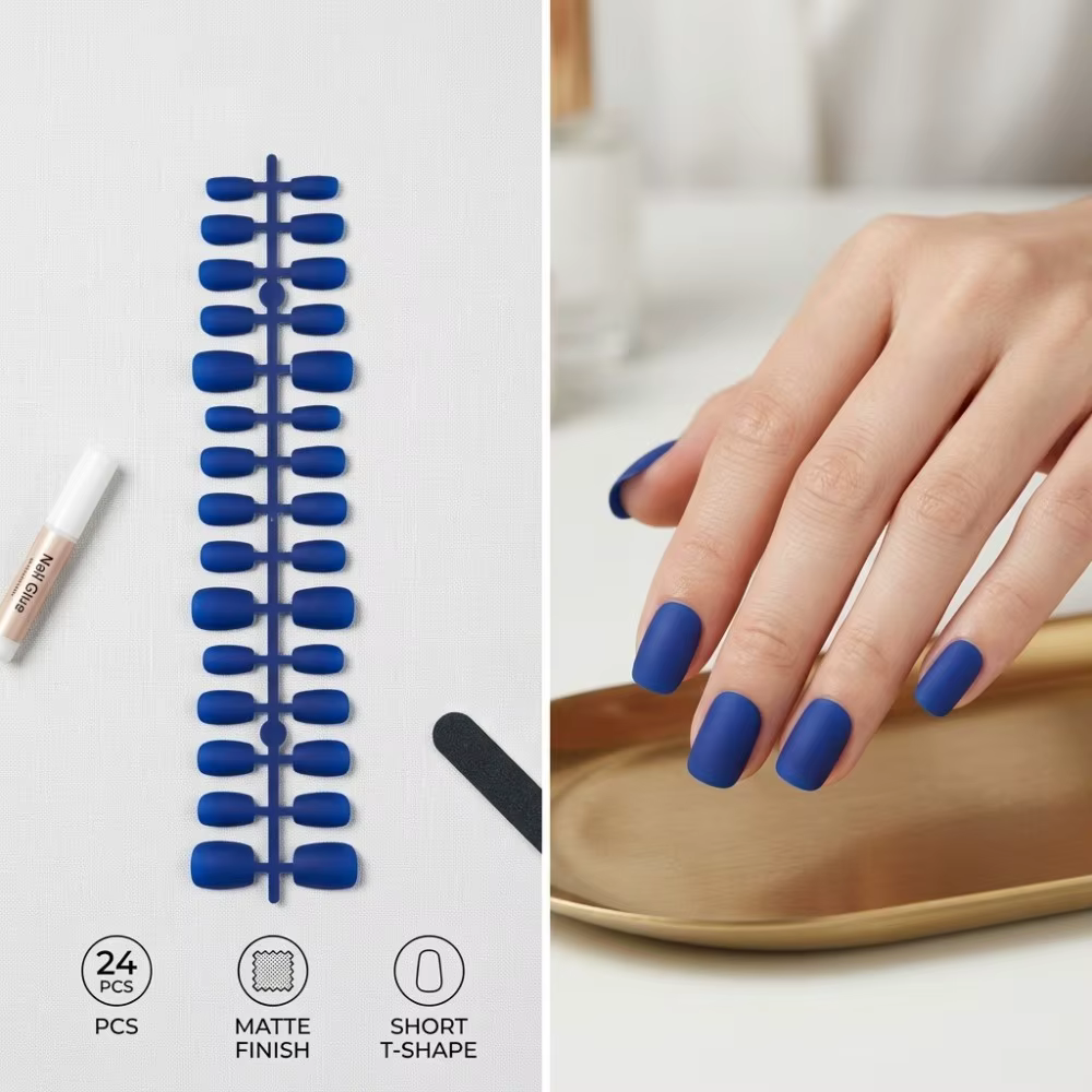 24 faux ongles en amande vert menthe mat, effet été, couvrance totale, à presser, style salon tendan