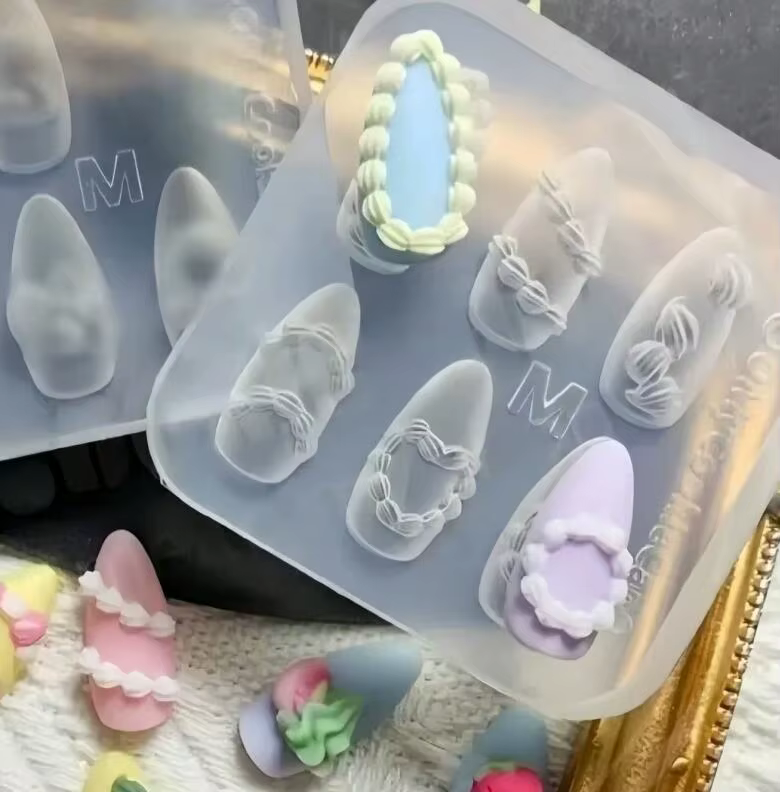 Moule à ongles en Silicone, crème à gâteau, cœur en dentelle, doux Y2K, modèle de décoration pour Na