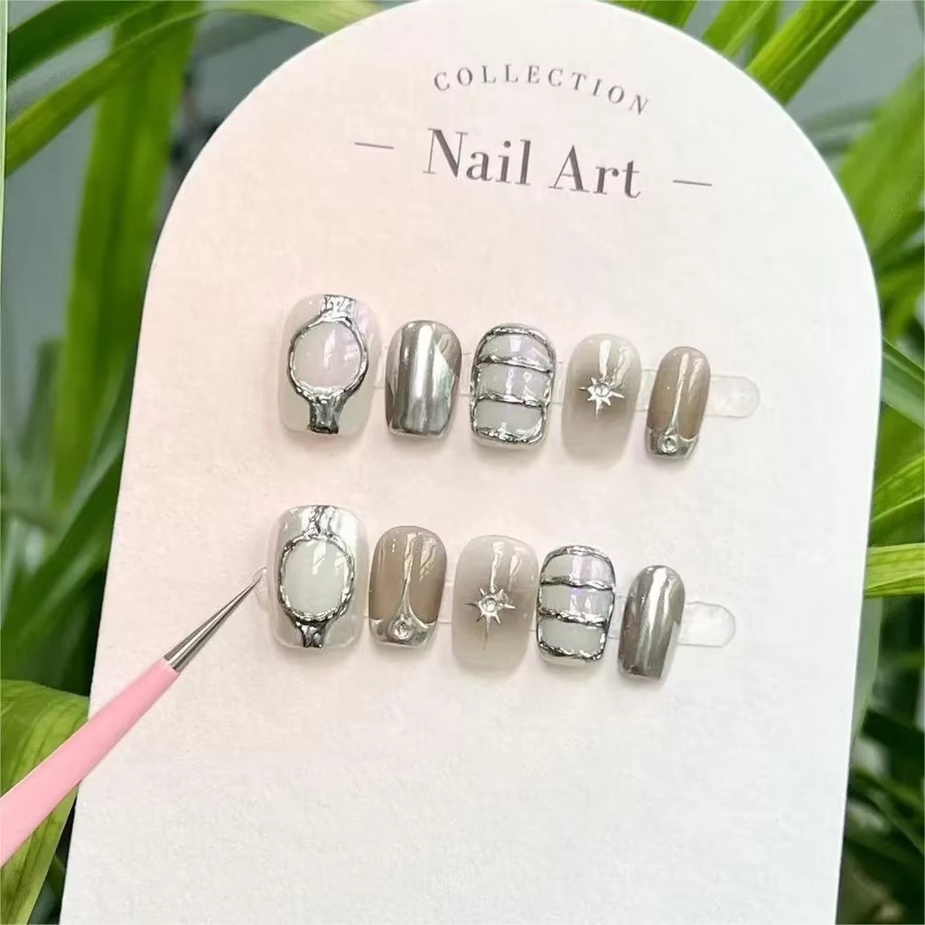 Y2k – faux ongles portables faits à la main, Style métallique, noir, rose, à pression, Super Cool, c
