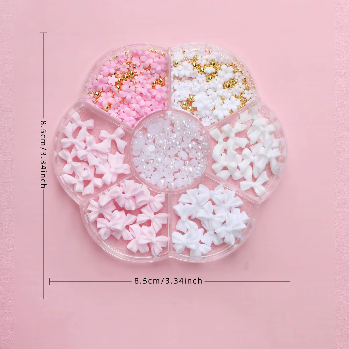 Kit de décorations pour ongles avec nœud floral 3D, 1 boîte, rose/blanc, acrylique Floral/perles de