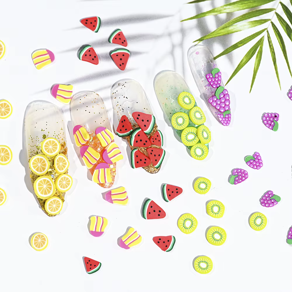 1000 pièces mélangées 3D tranches de fruits breloques pour ongles en argile polymère bricolage modèl