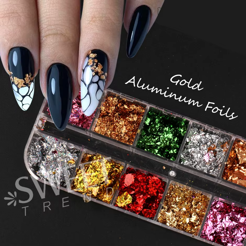 Feuilles d'or holographiques à 12 grilles, flocons d'ongles, feuille d'épissure, artisanat, Paillett