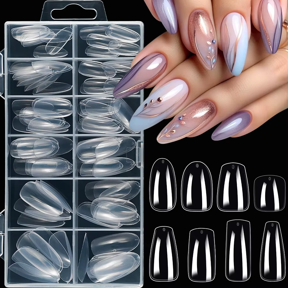 Ongles à pression en Gel souple et transparent, 8 styles, courts et longs, carrés/ovale/café, 12 tai