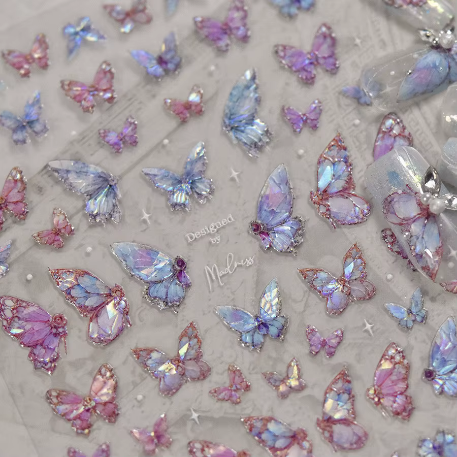 Autocollants pour Nail Art papillon aurore en relief 5D, 1 pièce, autocollants auto-adhésifs pour dé
