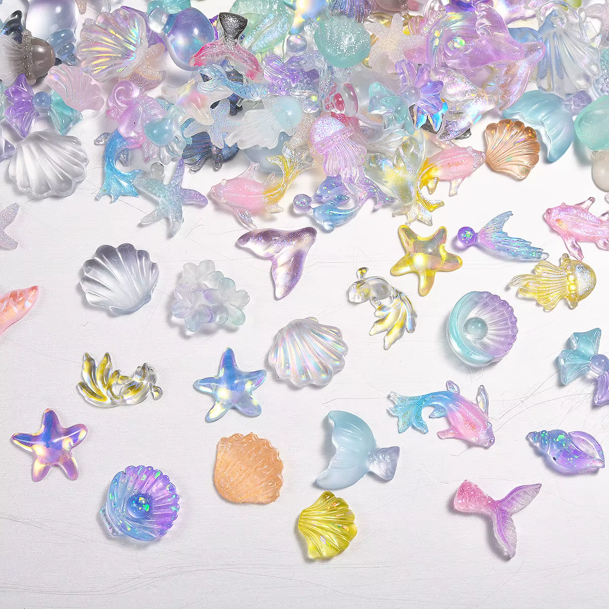 Accessoires pour ongles série océan, coquille brillante, étoile de mer, dauphin, pierres, breloques