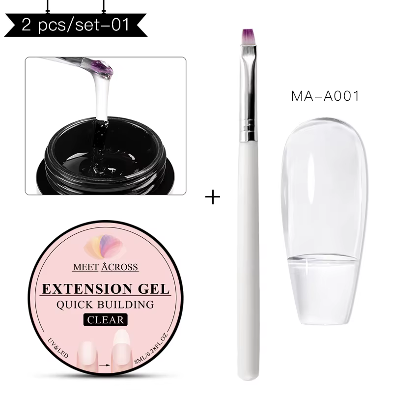 MEET ACROSS-Kit de Verhéritage à Ongles Gel UV, Extension, Construction Rapide, Style Français, Blan