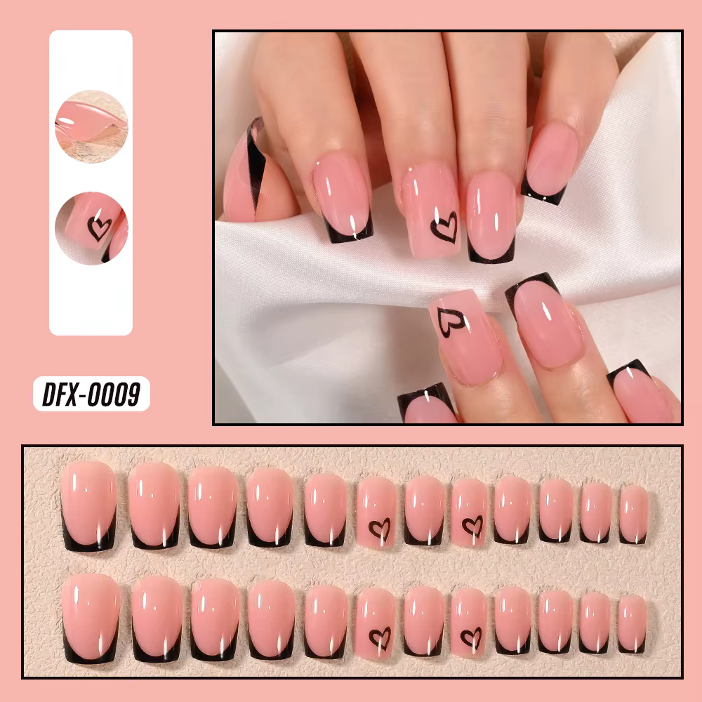 24 pièces court carré léopard français faux ongles 3D rose nœud papillon presse sur ongles automne e