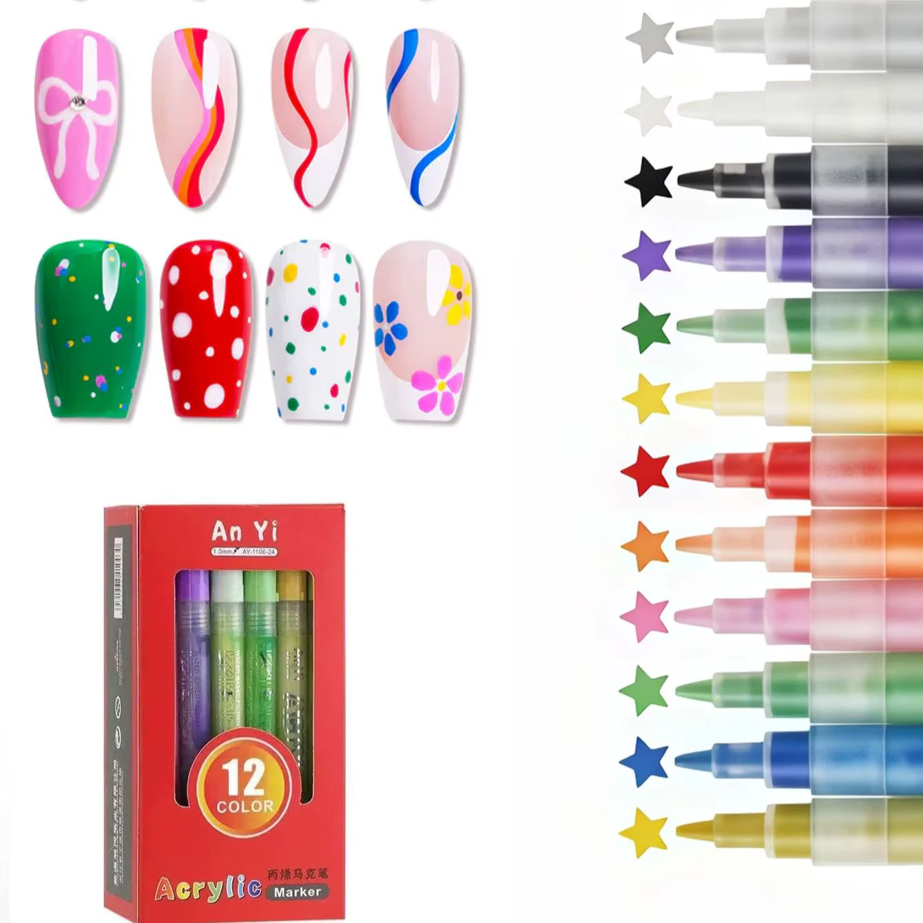 12 pièces ensemble de stylos pour nail art, stylo de peinture pour nail art stylo pour nail art outi