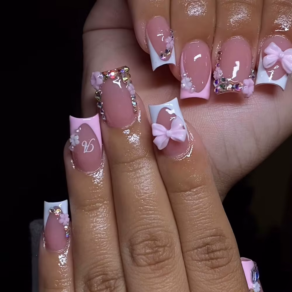 50/100 pièces rose blanc Kawaii arc breloque pour ongles 3D résine nœud papillon Flatback ongles gem