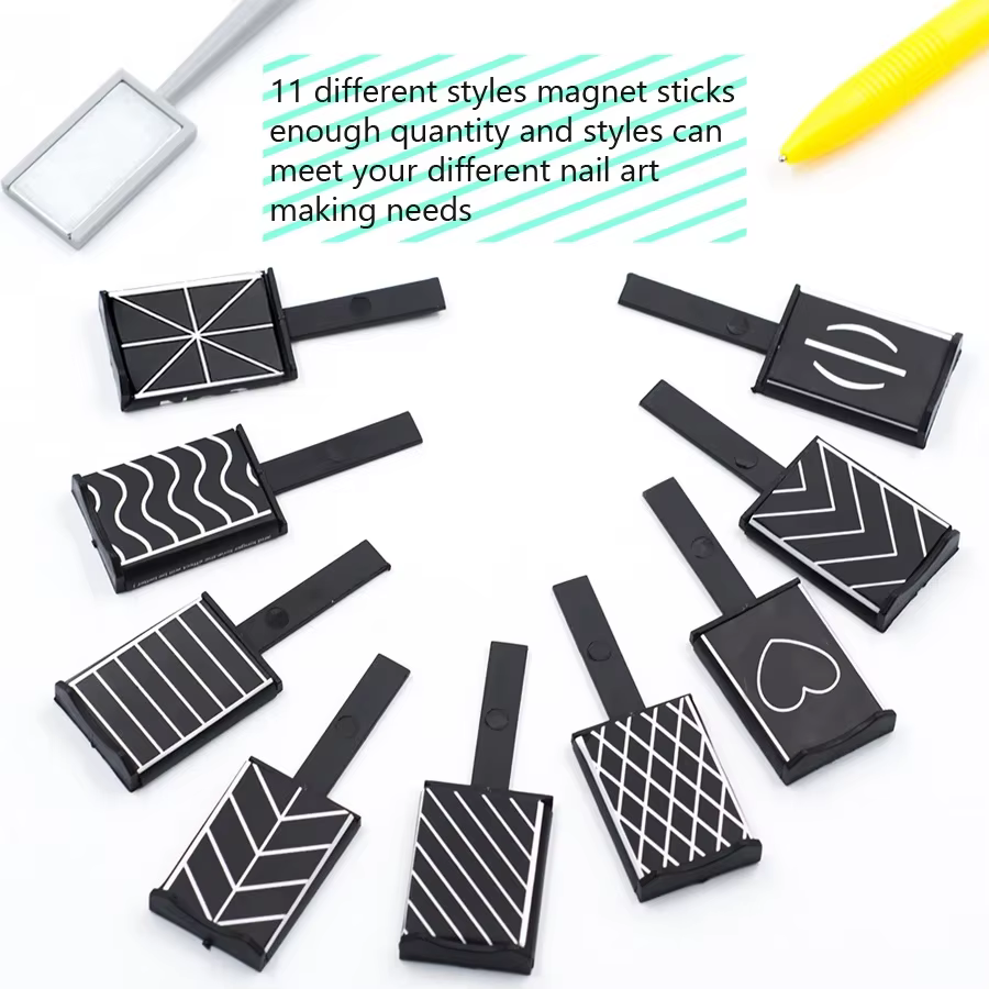 Ensemble de 11 outils d'art des ongles, tige magnétique œil de chat, aimant puissant adapté au polis