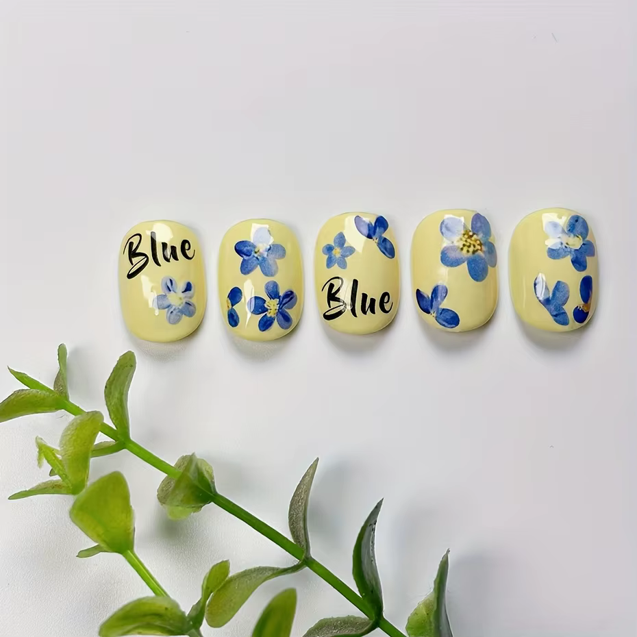 Autocollants pour ongles 3D fleurs de couleur d'eau bleue, 2 pièces, pétales adhésifs Kawaii, curseu