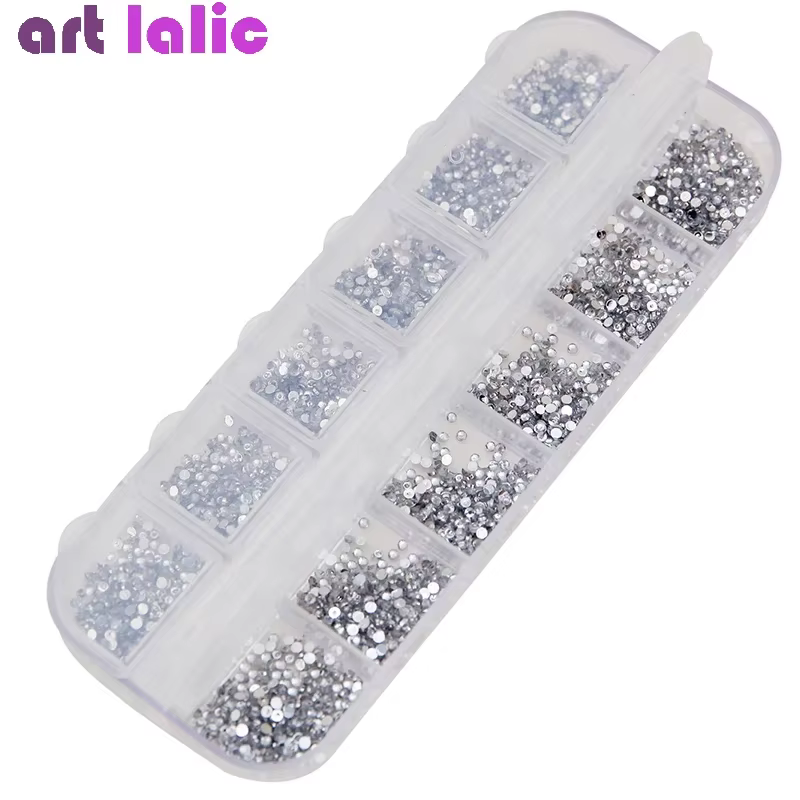 Strass argentés transparents de 1.5mm, 3000 pièces, pierres précieuses pour ongles à dos plat, avec 