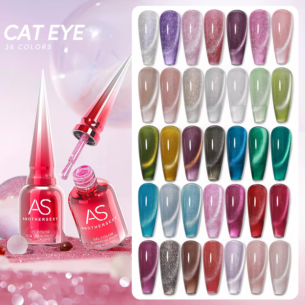 AS 15ml chat magnétique Gel vernis à ongles oeil de chat effet paillettes Semi Permanent 36 couleurs