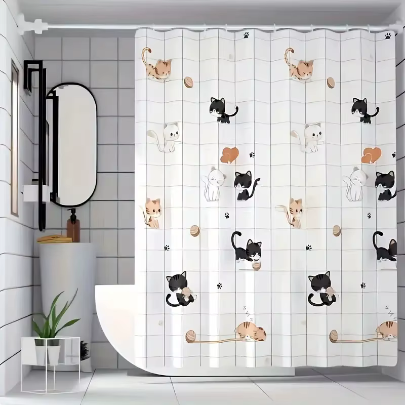 Rideau de douche chat coquin dessin animé Simple, rideau de douche pour salle de bain, facile à nett