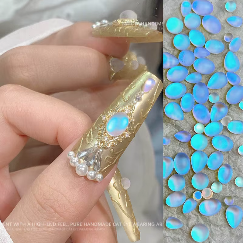 Nouveau mat givré bleu larmes Nail Art breloques ovale goutte d'eau diamant ongles 3D décorations 7S
