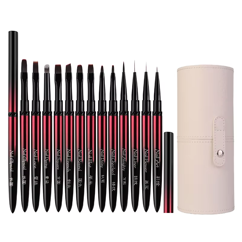 Nouveau 1/13 pièces ensemble de pinceaux pour Nail Art noir rouge poignée en métal acrylique UV Gel