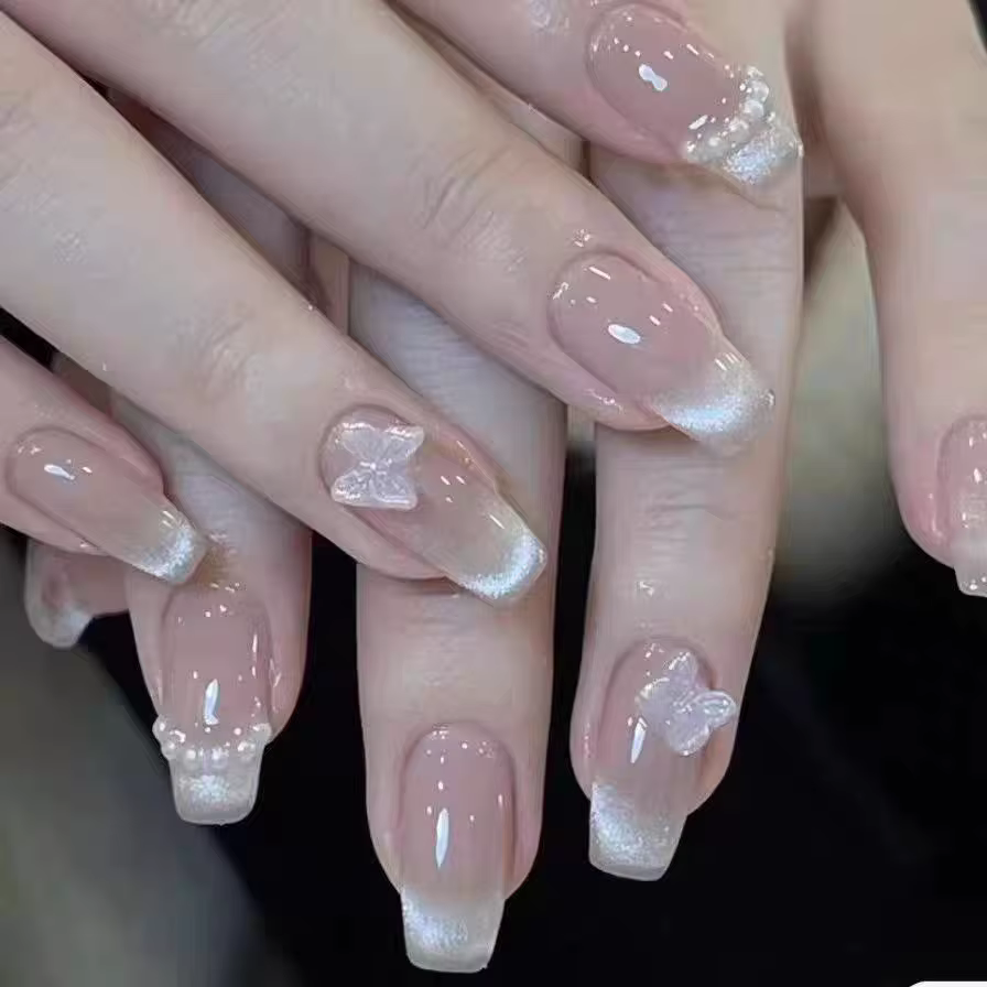 10 pièces de faux ongles à presser papillon rose, effet œil de chat, blush, faits à la main, pour fe