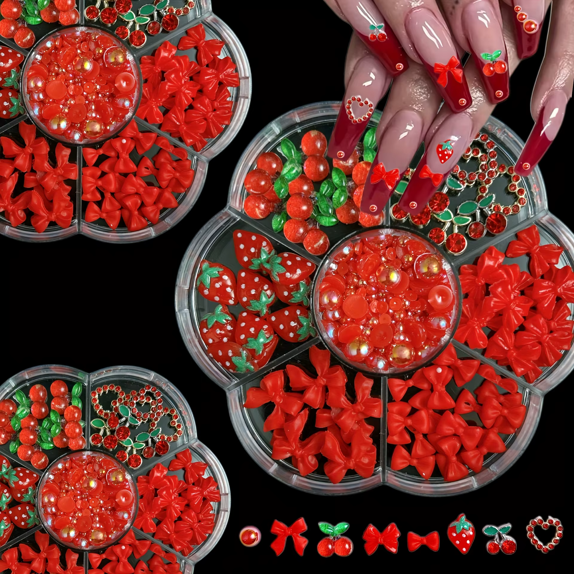 Breloques pour ongles, mélange aléatoire de fleurs de fraises, résine douce, lune à dos plat, access