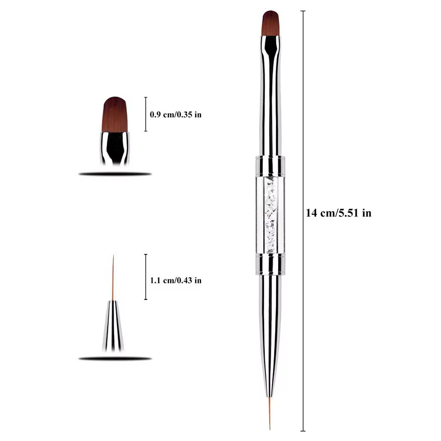 Pinceaux ovales à Double extrémité pour Nail Art, 2 pièces, avec poignée en strass, pointe française