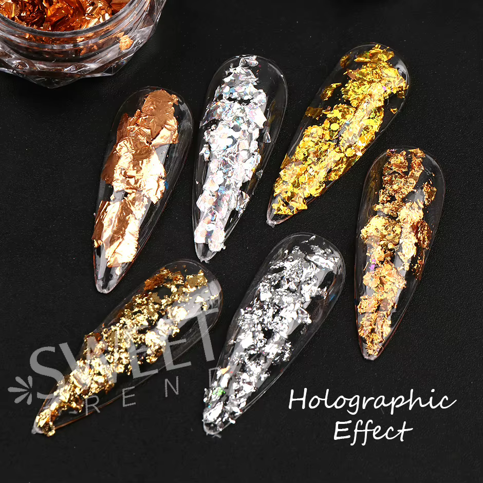 Feuilles d'or holographiques à 12 grilles, flocons d'ongles, feuille d'épissure, artisanat, Paillett