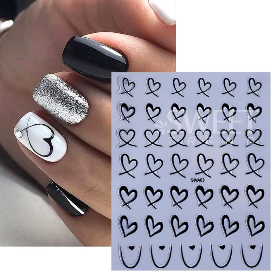 Autocollants 3D du Jour de Léon pour Nail Art, Décalcomanies Adhésives pour Ongles, Lignes Noires, B