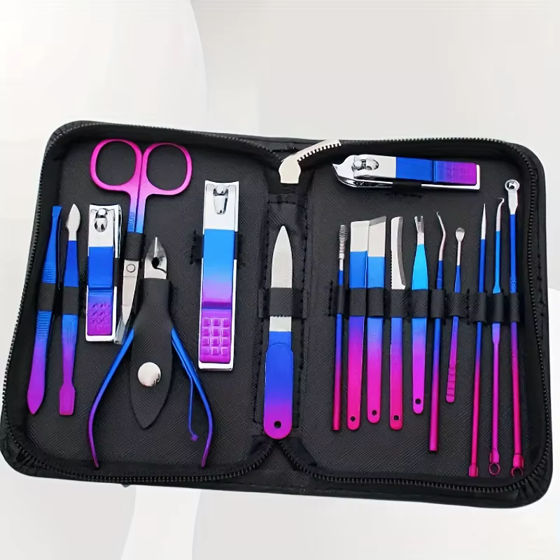 Kit de manucure et pédicure professionnel en acier inoxydable, soin des ongles de précision avec étu