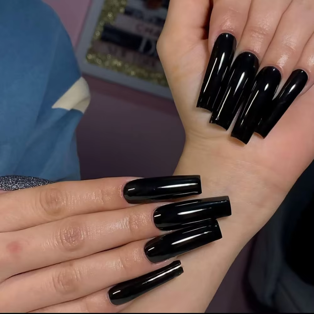 120 pièces cercueil Long noir ongles à pression couverture complète Ballet forme carrée faux ongles
