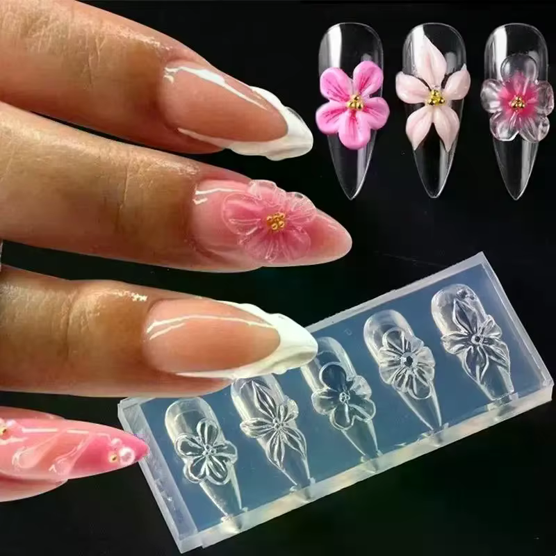 Moule en silicone 3D pour ongles, motif fleurs printanières (lys, hibiscus), pour la sculpture et l'