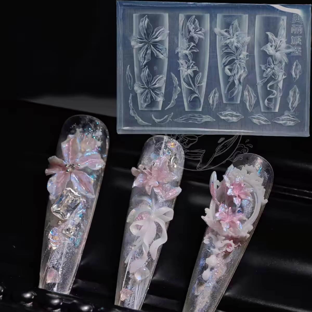 1pc Rose tulipe Lotus 3D acrylique moule muguet Nail Art décorations ongles bricolage conception Sil
