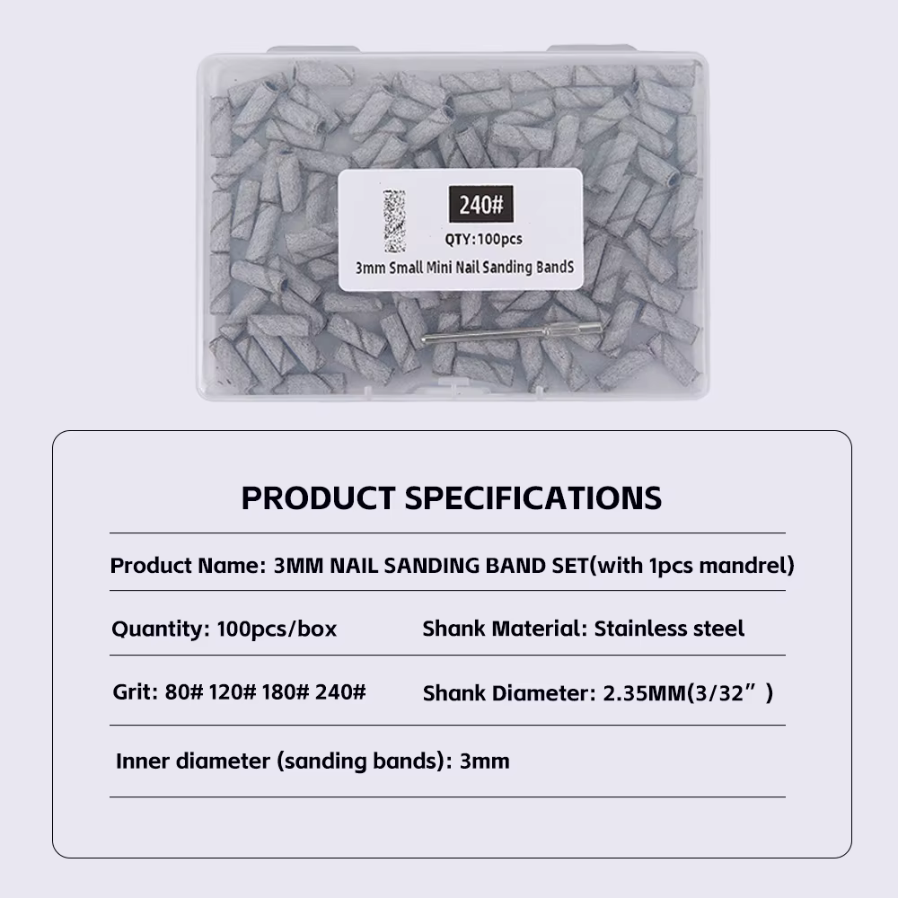 Bandes de ponçage des ongles de 3mm, grain 80/120/180/240, Mini foret à ongles électrique, accessoir
