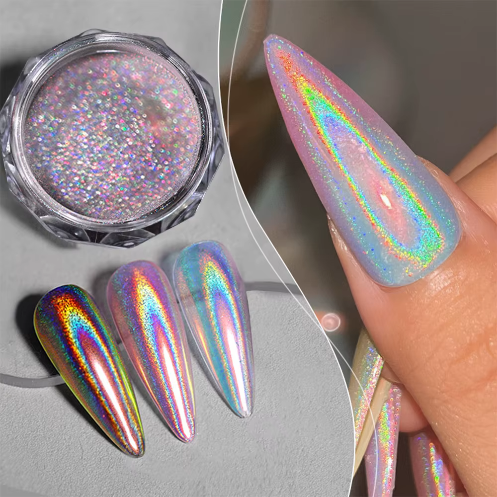 1 boîte Laser brillant miroir ongles paillettes Ultra fin brillant holographique ongles poudre métal