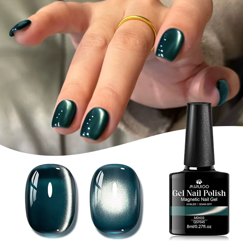 Vernis à ongles semi-permanent magnétique en gel UV/LED 8ml vert émeraude effet cristal pour salon d