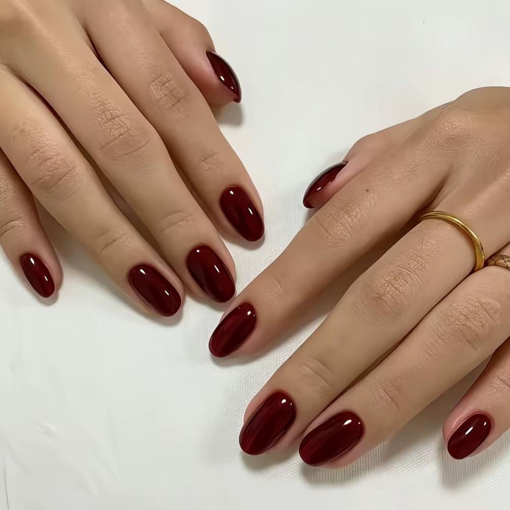 24 faux ongles à presser en amande vernissés, effet aurore brillant, French Ombre, longs, forme Stil