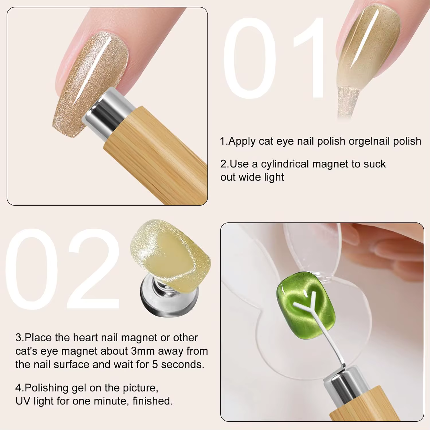 Ensemble d'aimants pour ongles en forme de Y, bâton magnétique cylindrique pour créer un œil de chat