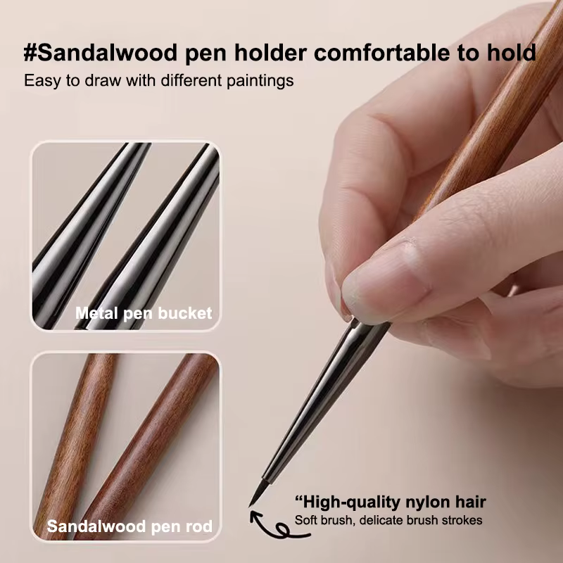 Stylo à Gel UV pour ongles en bois de santal, brosse pour Nail Art, peinture florale, stylo de dessi