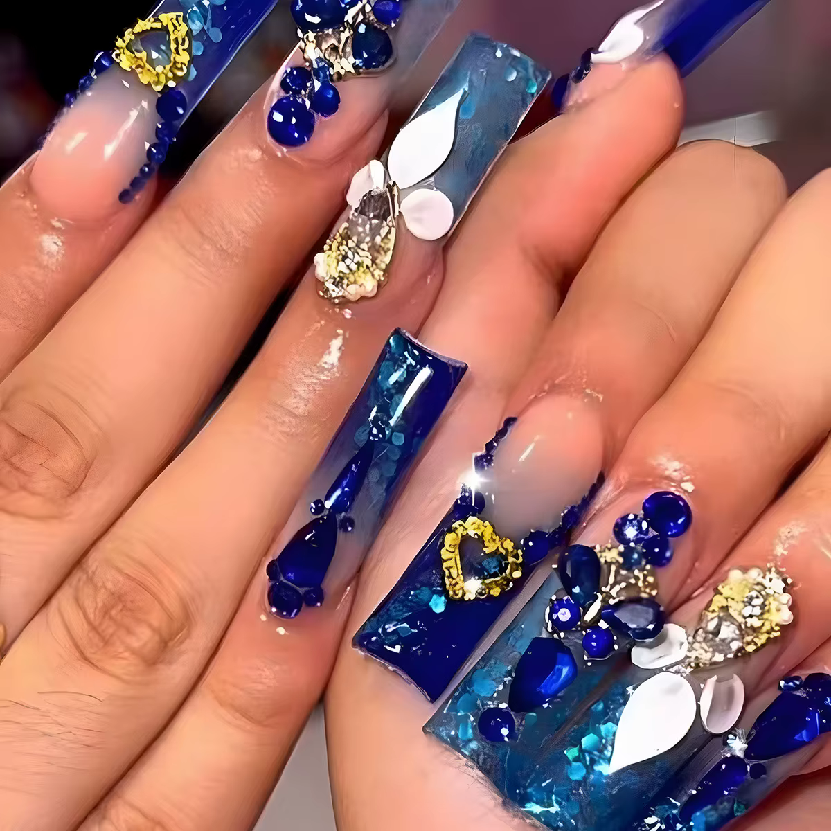 24 pièces blanc frontière française portable cercueil couleur diamant faux ongles conseils fleur con