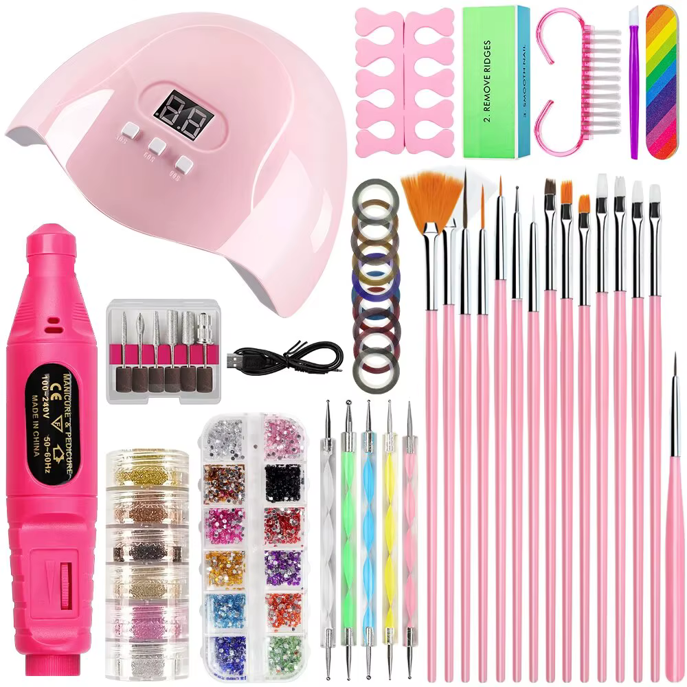 Manucure avec UV Lampe et Ongles Perceuse Glitter Poudre Kit pour Acrylique Ongles Art Accessoires D