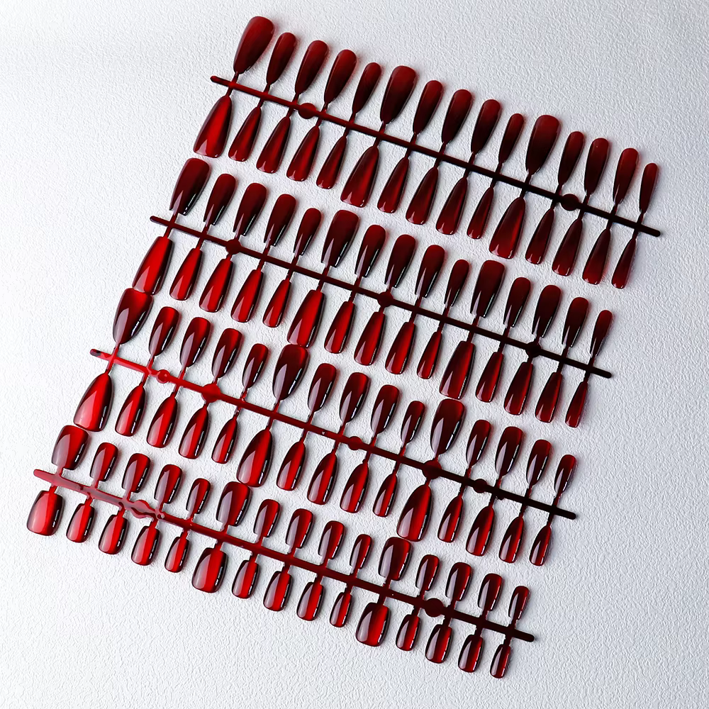 30 pièces aimant rouge oeil de chat faux ongles amande longue cercueil brillant faux ongles carrés f