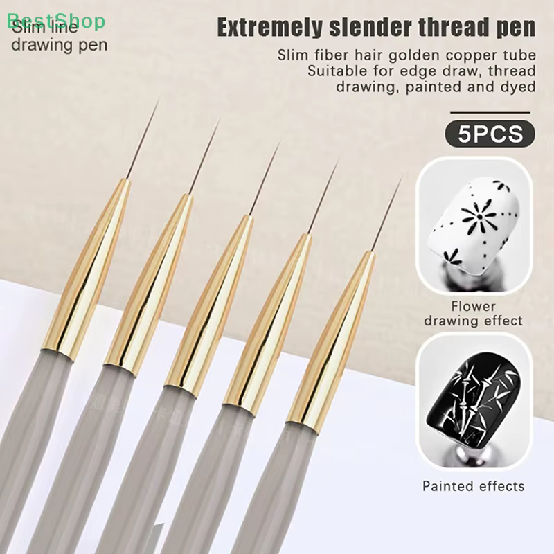 ♥ ♥ ♥ 5 pinceaux fins pour nail art – Kit de peinture de fleurs et de dessin au trait en acrylique