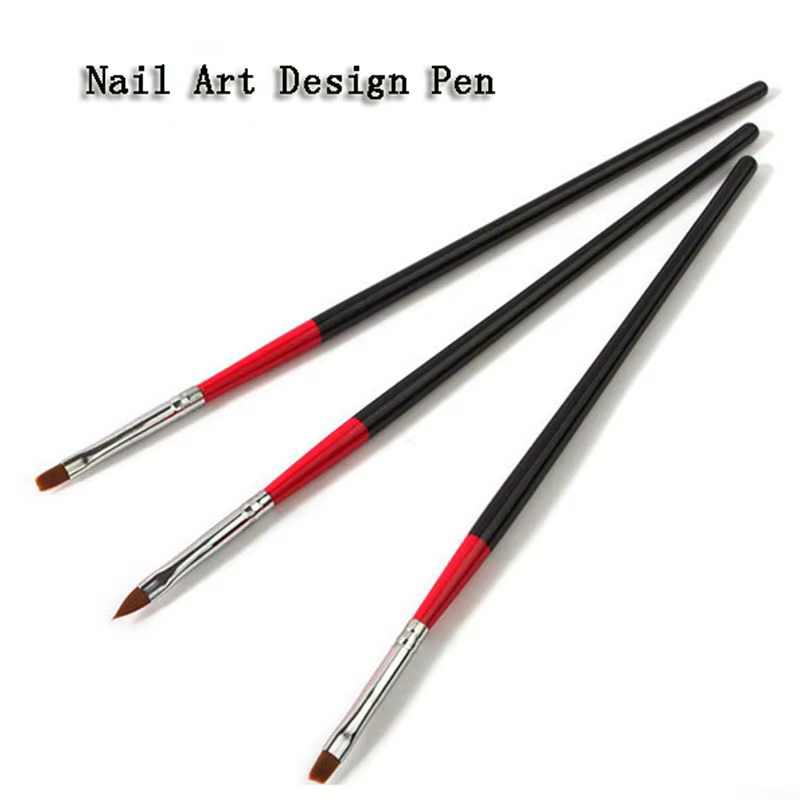 Brosse à ongles noire + rouge, stylo de peinture en pointillé, ensemble d'outils pour Nail Art, 3 pi