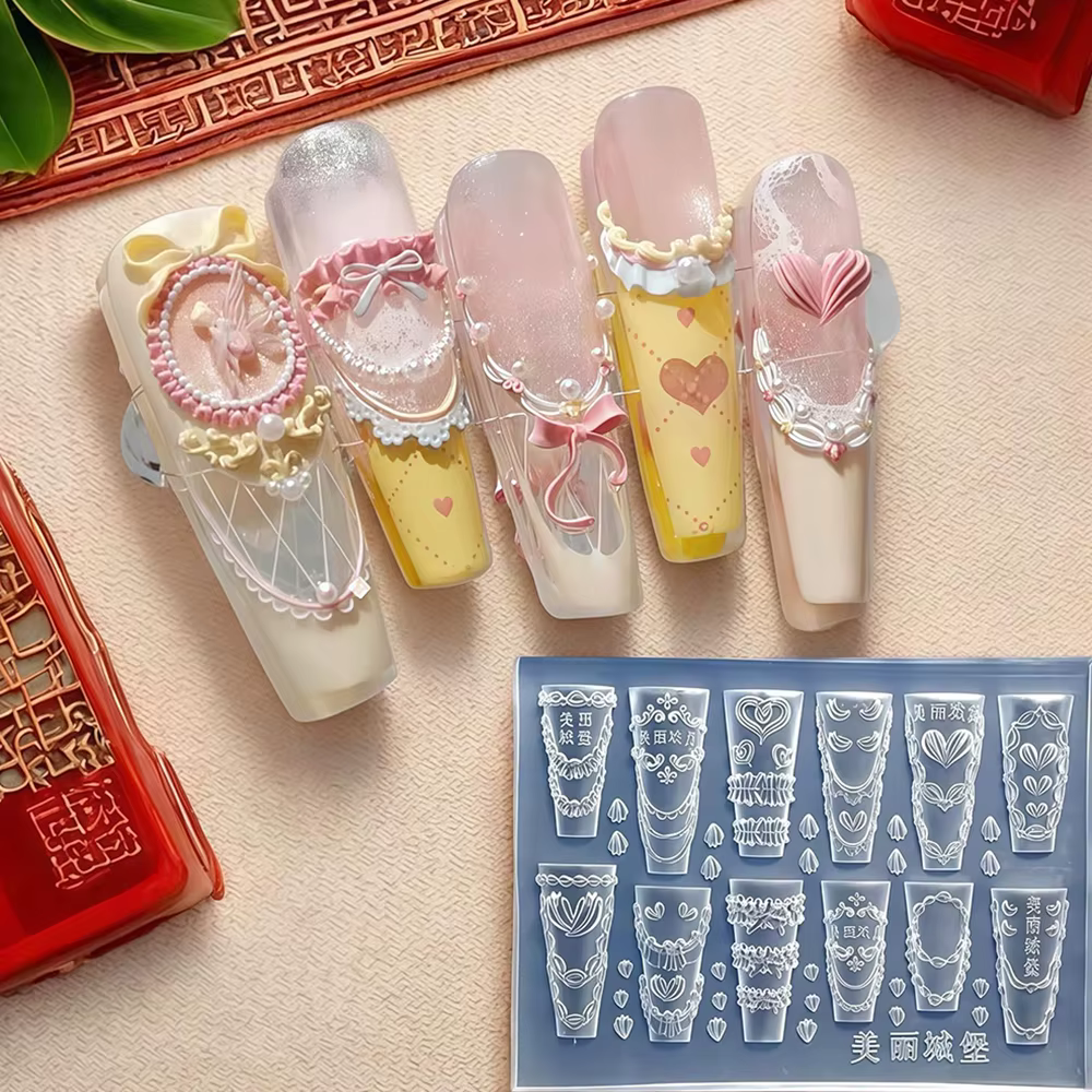 Moule à ongles crème à fleurs pour filles, 3D en Silicone, sculpture d'ongles, breloques en résine, 