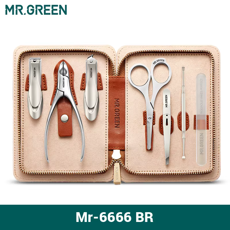 MR.GREEN – ensemble de manucure avec étui en cuir 7 en 1, Kits d'outils professionnels de soins des 