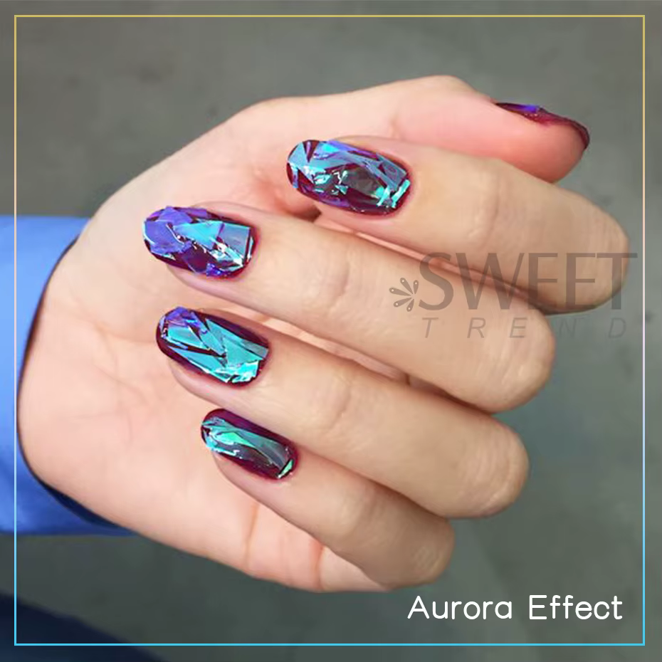 Film holographique Aurora pour ongles, feuilles de verre scintillantes, papier de transfert de glaço