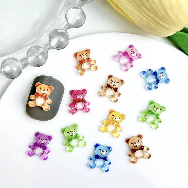 Ours en résine colorés, 30 pièces, breloques pour ongles, translucides, mignons, décorations pour Na
