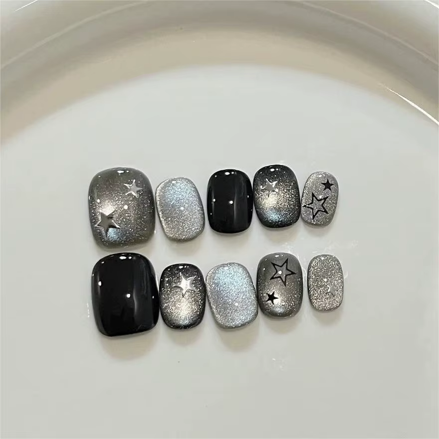 10 pièces bleu Blush court carré rond fait à la main Pres sur les ongles doux coloré dégradé mignon