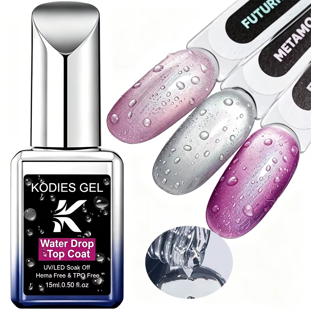 KODIES GEL HEMA/TPO Free Water Drop Top Coat Sans Résidu Auto-Nivelant Effet 3D Fini Cristal Manucur