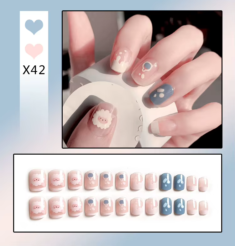 24 pièces français avec perceuse faux ongles courts presse sur les pointes d'ongles couverture compl