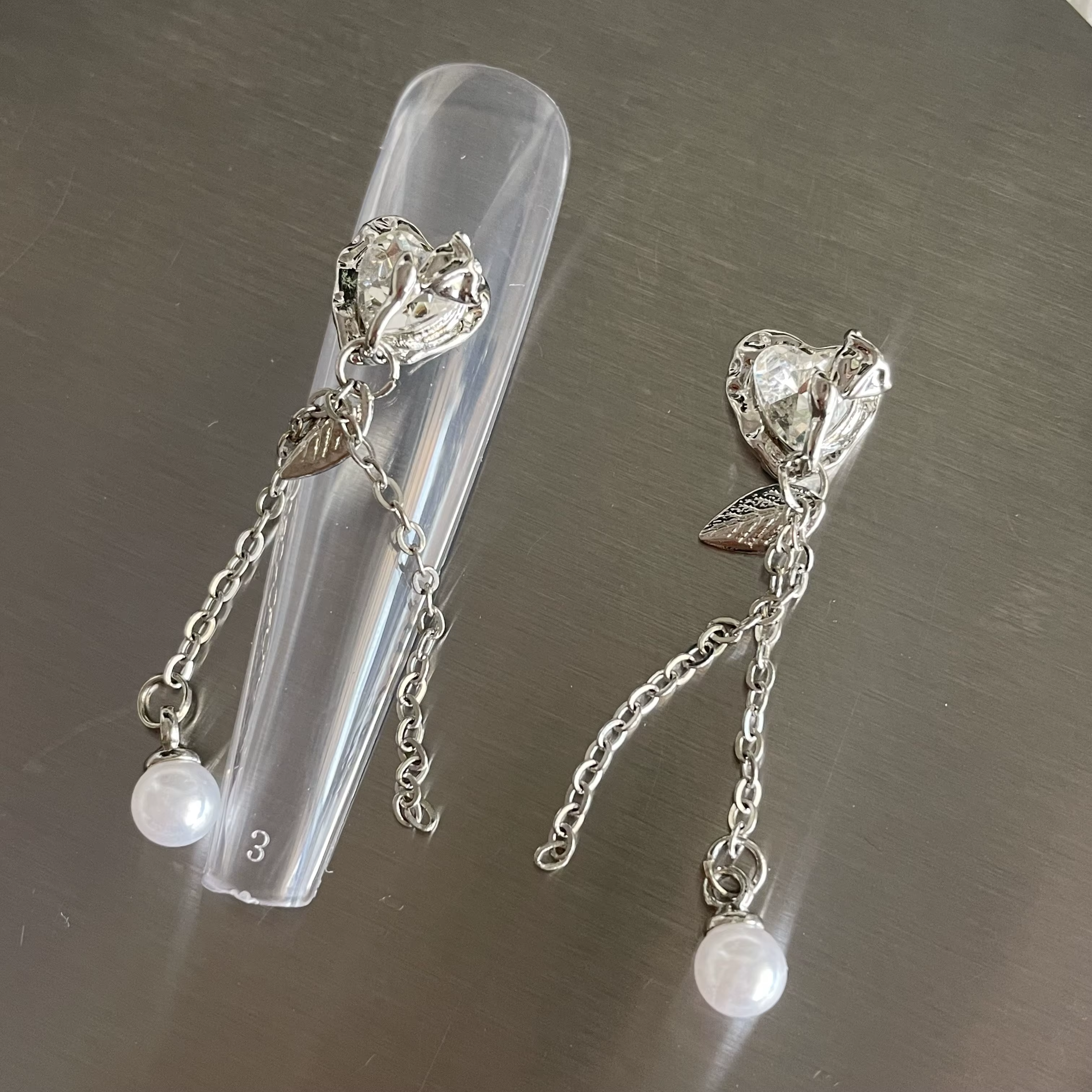 -Rose Guard- Design Unique manucure longs pendentifs coeur verre cristal chaînes métalliques bijoux 