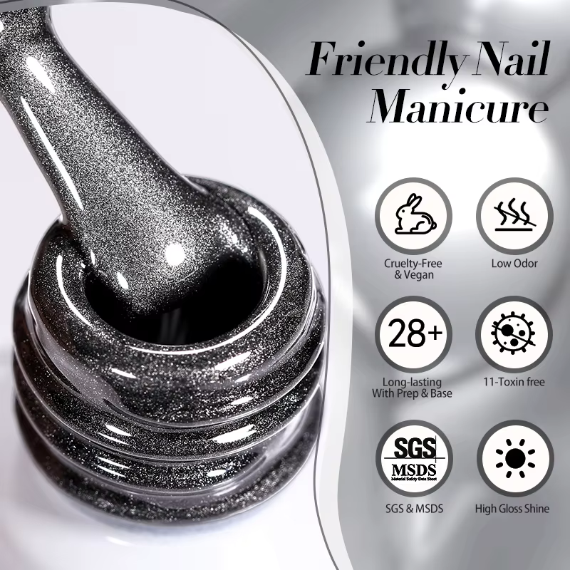 BORN PRETTY 10ml Gel Magnétique Noir Effet Chat pour Ongles, Vernis Semi-Permanent UV pour Manucure
